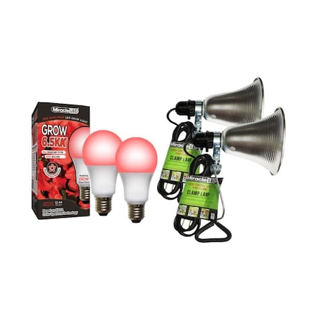 Miracle Led 6.5KK Clamp-On LED Grow Light Kit, 12W Red Spectrum Daylight White Replacing 150W, 2PK 802833